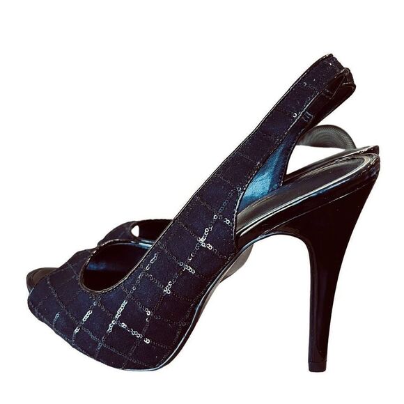 Lulu Townsend Black Sequins Open Toe Pumps Size 7.5 - Picture 4 of 9